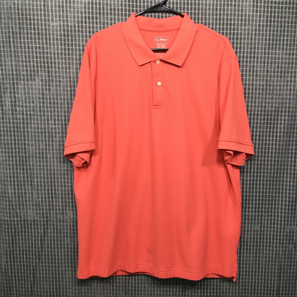LL Bean Mens XL Regular Coral Orange Pique Cotton Polo Shirt Traditional Fit